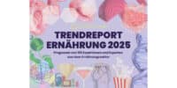 Cover des Trendreports Ernährung 2025 mit Illustrationen zu Gesundheit, Lebensmitteln und Wissenschaft.