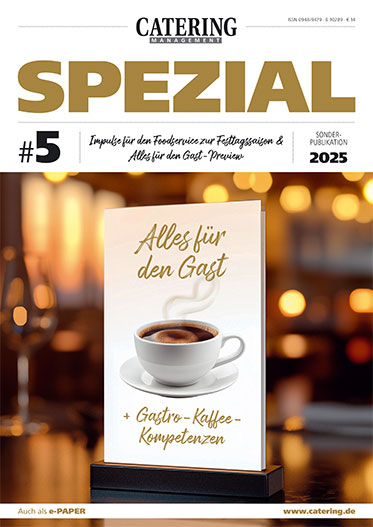 Titelseite „Catering Management Spezial #5/2025“ mit Themen wie Impulse für den Foodservice zur Festtagssaison und Alles für den Gast-Preview.