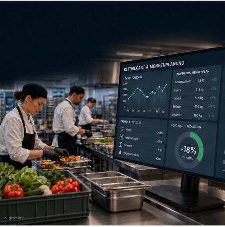 Produktionsplanung – Wie KI‑Forecasts und Mengenplanung Küchen spürbar entlasten KI-generiert; Produktionsplanung; Catering Management