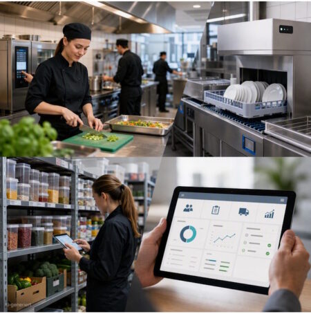 Wo Technik in Küche & Lager wirklich Zeit spart KI-generiert; Zeit sparen; Catering Management